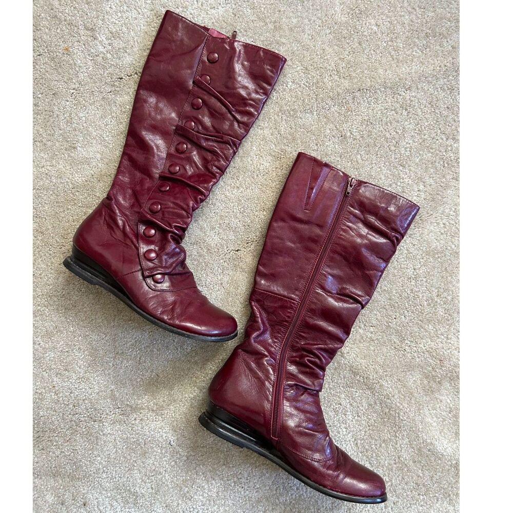 Miz Mooz Bobbie Ruby Leather Mid Calf Flat Round Toe Boots - Size 7